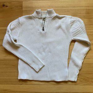 Eddie Bauer White Ribbed Sweater with Zipper V-Neck, Size Medium
